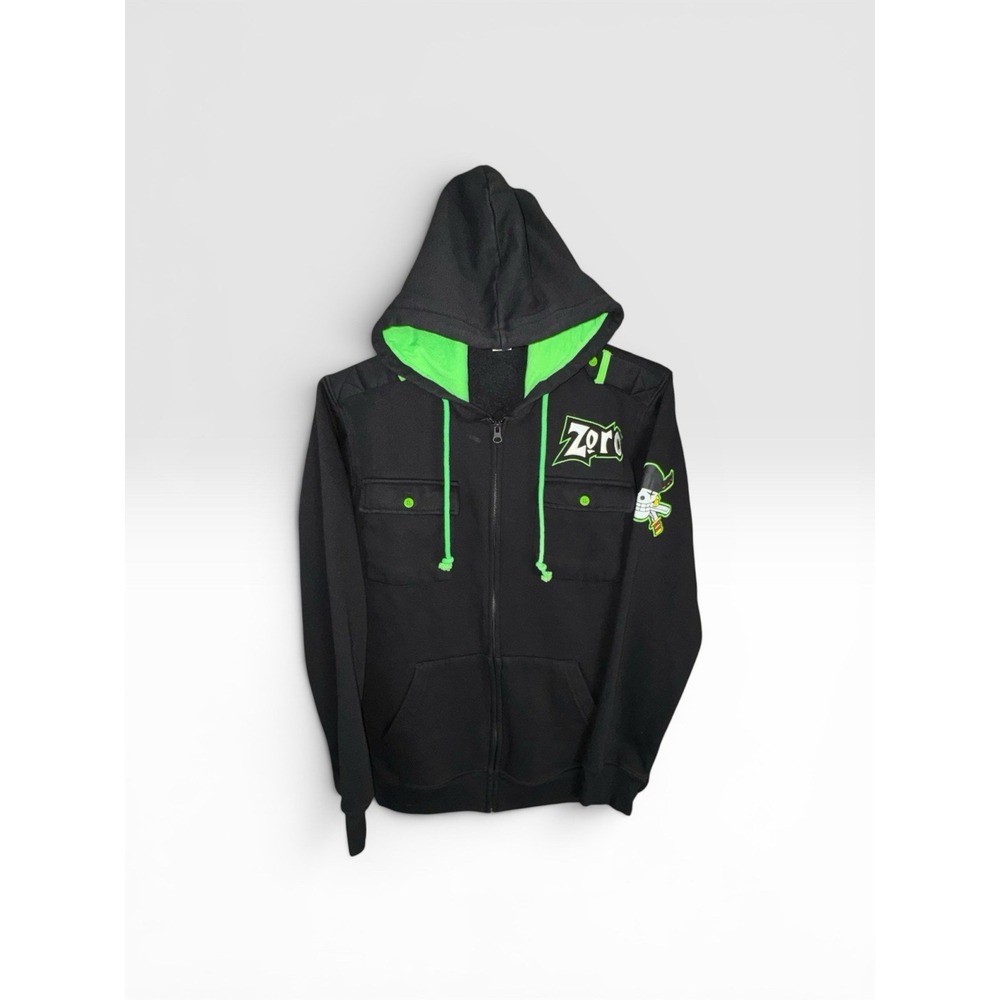 One Piece Zoro Hoodie Mens Large Black Straw Hat Crew Full Zipper Sweatshirt